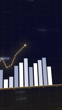 Dynamic digital animation showcasing financial growth trends, increasing profits and decreasing losses through animated bar graphs and line charts, dark background, vibrant highlights.