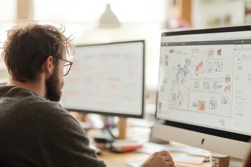Obraz premium Team of Testers Evaluating User Interface Prototype Across Multiple Screens for Functionality