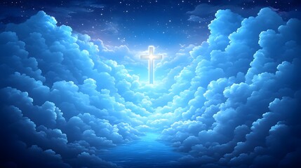 Simple funeral flyer with a cross and a peaceful sky background