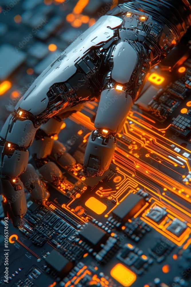 Poster a detailed view of a person's hand holding a computer motherboard, perfect for tech-related concepts