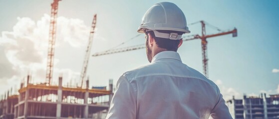 Engineer Overseeing Construction Site with Hard Hat