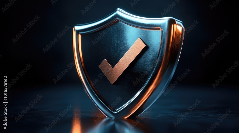Aufkleber A shiny shield featuring a check mark icon, suitable for various uses including business, education and personal projects.