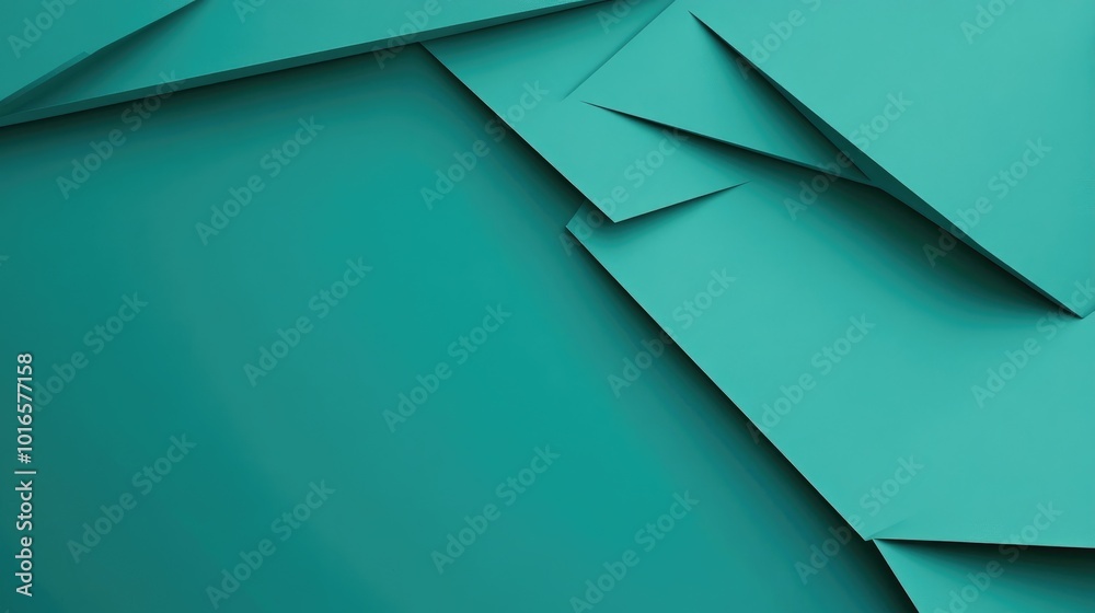 Poster a teal backdrop featuring abstract triangular shapes in high resolution, blending sharp edges with a