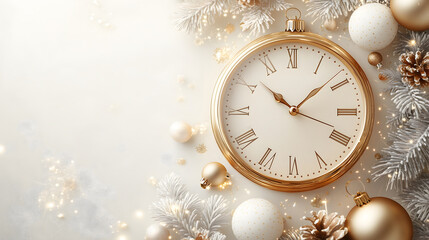 Elegant New Year Countdown with Gold Clock and Neutral Tones