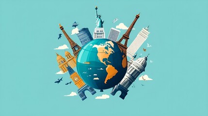 Naklejka premium Abstract globe map with world map background, symbolizing global business and travel