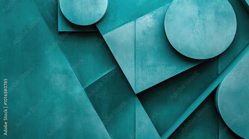 Poster Teal backdrop featuring abstract geometric shapes in sharp and dynamic patterns, creating a bold, modern look.