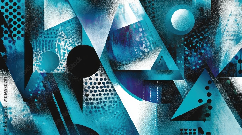Poster Teal backdrop featuring abstract geometric shapes in sharp and dynamic patterns, creating a bold, modern look.