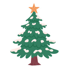 Christmas tree in the snow, vector illustration on a white background