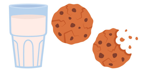 Glass of milk with cookies front view, vector illustration isolated on white background