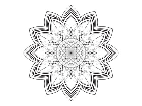 Abstract floral ornament. Hand-drawn mandala vector style. Black and white mandala art sample, abstract and circular mandala. ethnic yoga style collection. 