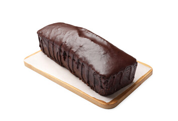 Tasty chocolate sponge cake isolated on white