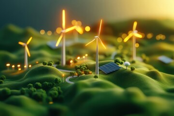 Naklejka premium 3D Render of Renewable Energy Infrastructure Landscape