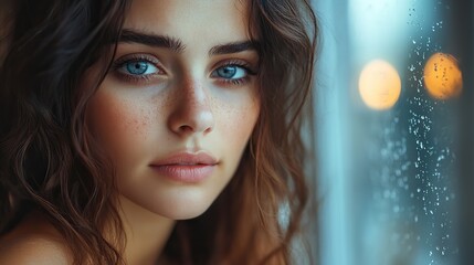 young sad and depressed woman indoors by window at home.stock image