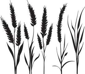 Set of minimalistic flat design wheat silhouettes. Hand drawn vector illustration	