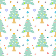 Christmas Tree and Colorful Dots  on Seamless Transparent Pattern 