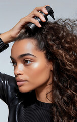 Beauty Guru creating volume at the roots with professional hair volumizer spray, hairstyling essentials.