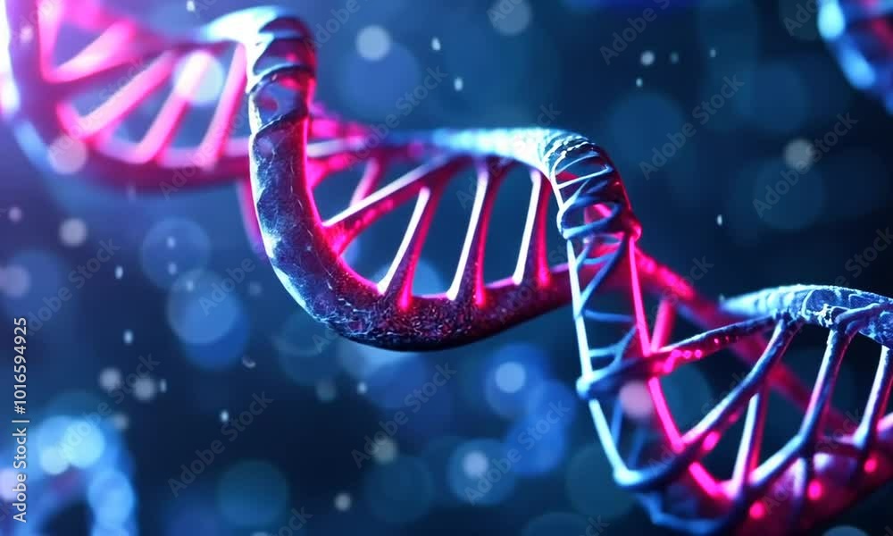 Poster vibrant dna double helix structure glowing blue and red representation of genetic science and molecu
