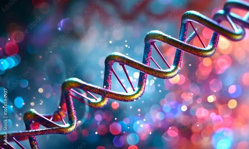 Poster vibrant and colorful dna double helix sparkling exploration of molecular science and genetics in abs