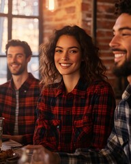Diverse Group of Young Adults Enjoying Time Together in Cozy Flannel Shirts