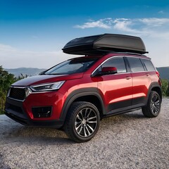 Naklejka premium Dynamic Duo: The Striking Red SUV with Black Accents