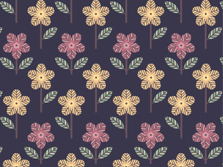 Art & Illustration repetitive geometric flower and leaf pattern.