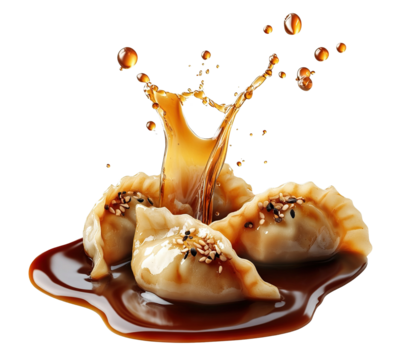Delicious dumplings with soy sauce splashes, cut out