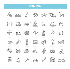 Set of mining icons. Vector flat outline symbols