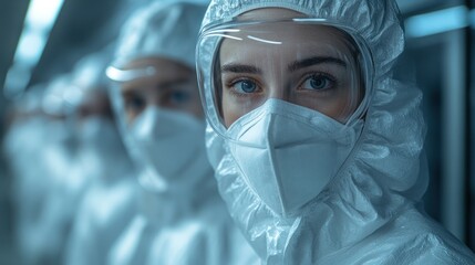 Researchers observing safety protocols in a lab