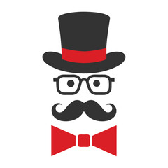 Gentleman-themed vector icon set with top hat, glasses, mustache, and bow tie in flat color style.
Minimal gentleman vector icons featuring classic elements like top hat, bow tie, and mustache.