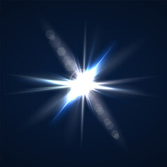 Fototapeta premium Beams of bright light shining on black background. White and golden beams of bright light shining on black background