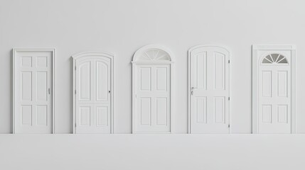Set of white doors, isolated on a plain background, with space for text or branding