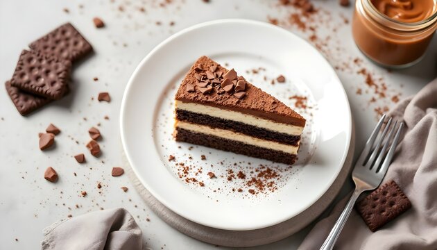 Slice of Chocotorta with Chocolate Biscuits and Dulce de Leche Filling (Argentinian Cuisine)