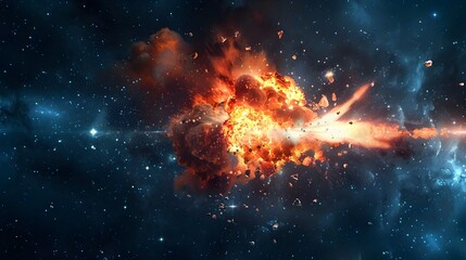 Obraz premium Powerful Cosmic Explosion in the Void of Space with Scattered Debris and Luminous Blast