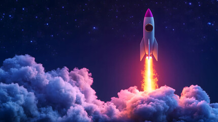 rocket soaring through starry purple sky