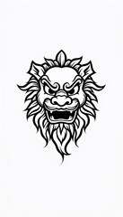 Obraz premium Black and white Chinese lion mask with fierce expression on a white background