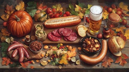 A wooden table laden with various food and drink items, ideal for parties or celebrations.