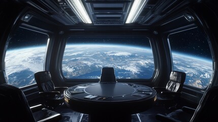 A truly stunning and captivating view from an advanced, futuristic space station, showcasing its stateoftheart design and providing a breathtaking and aweinspiring perspective of Earth far below
