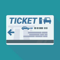 Credit card format toll ticket with its magnetic strip on blue background with long shadow (flat design)