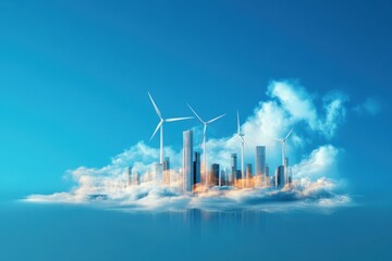 Cityscape with Wind Turbines for Carbon Reduction