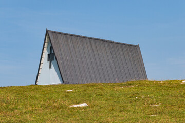 the roof of the small sanctuary on the Bobbio plains, Lombardy Alps, Italy.