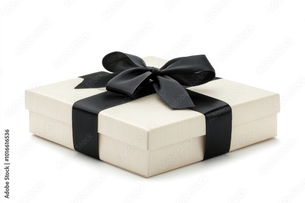 Sticker A small gift box wrapped with a black ribbon, suitable for various occasions and events.