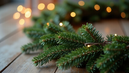 Beautiful Christmas wreath with pine branches, red berries and cones