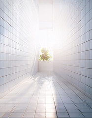 Obraz premium white table background podium stage for text design and products, white stage with sunlight and shadow, white tile and table background 