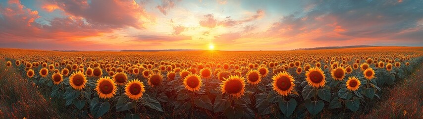 Fototapeta premium sunflower field at sunset