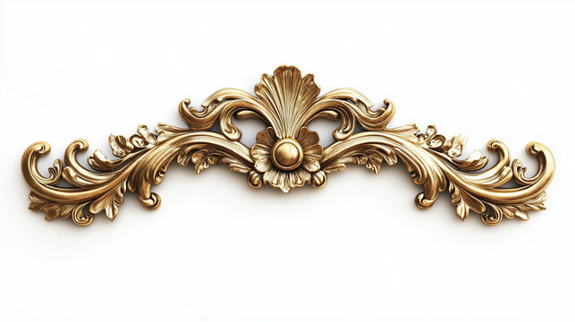 Stara, antyczna złota rama o finezyjnych zdobieniach widoczna jest na białym tle.