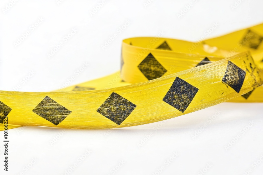 Poster A close-up view of a yellow caution tape, often used for warning or blocking off areas.