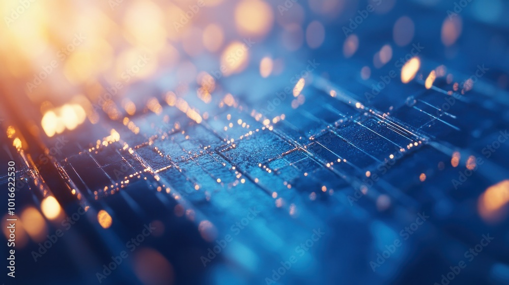 Poster abstract representation of a microchip with glowing elements, symbolizing technology and innovation.