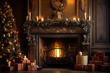 Christmas decoration room fireplace christmas hearth.