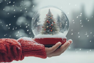 christmas tree in snow globe