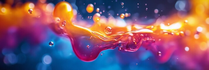 Vibrant neon liquid forms drifting in a cosmic void, showcasing fluid dynamics and luminous colors in a surreal space environment